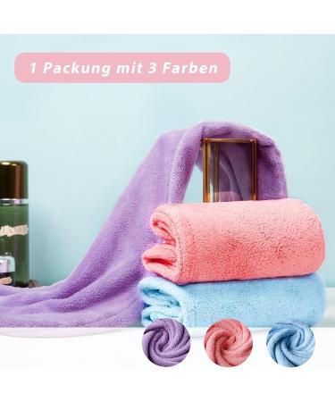Super Absorbent Hair Turban Towel Set - 3-Piece Fast Drying Microfiber Caps for Women & Girls | Ideal for Long Curly Wet Hair (Pink Purple Blue) - Buy Online on GoSupps.com