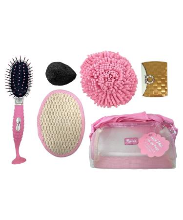 Rucci Bath Set with Eva Sponge Ball/White Compact Mirror/Pink Massage Pad/Pumice Stone/Oval Suction Hairbrush  1 Pound - Buy Online on GoSupps.com