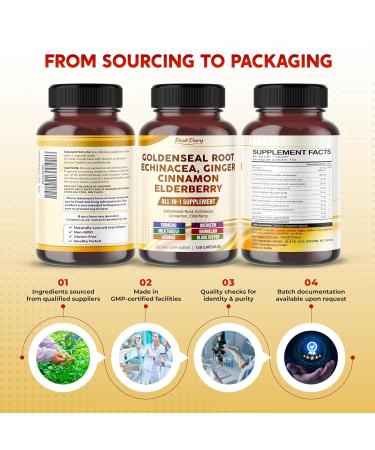 Goldenseal Root Echinacea Cinnamon Elderberry - All-in-1 Supplement 150 count (pack of 1) - Buy Online on GoSupps.com