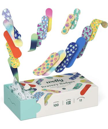 Welly Bravery Badge Box Adhesive Fabric Bandages - 100 Count, Assorted Shapes and Patterns for Minor Cuts and Scrapes - Buy Online on GoSupps.com
