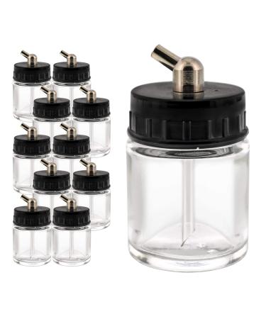 Master Airbrush (Pack of 10) TB-003 Empty 3/4 Ounce (22cc) Glass Jar Bottles with 60 Down Angle Adaptor Lid Assembly - Fits Single-Action Siphon Feed Airbrushes Use with Master Badger Paasche Iwata