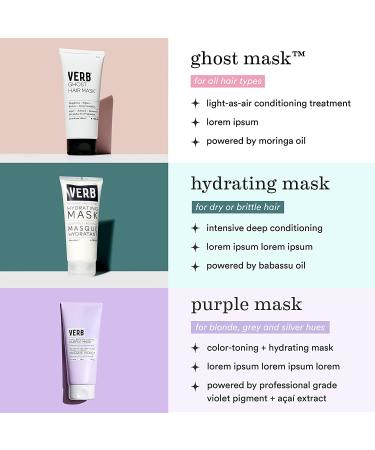 Verb Purple Hair Mask - Vegan Toning Mask for Brightening Brassy Hair, 6.3 oz - Ideal for Blonde, Grey, and Silver Hair - Color-Repair and Hydrating Formula to Reduce Yellow Hue - Buy Online on GoSupps.com