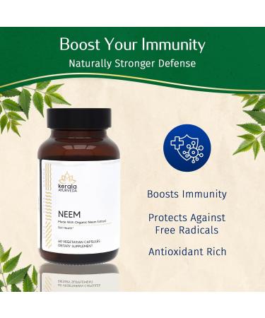 Kerala Ayurveda Organic Neem Tablets (60 Capsules) | Promotes Clear Skin Immune Support | Liver Support Herbal Supplement Detox Aid Containing Antioxidants for Youthful Appearance | Prop65 Compliant - Buy Online on GoSupps.com
