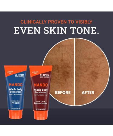 Mando Whole Body Deodorant For Men - XS Travel-Sized Invisible Cream Tube - 72-Hour Odor Control - Aluminum-Free Baking Soda-Free - 0.5 ounce Tubes (Pack of 2) - Bourbon Leather and Pro Sport Scents Pro Sport & Bourbon Leather 0.5 Ounce (Pack of 2) - Buy Online on GoSupps.com
