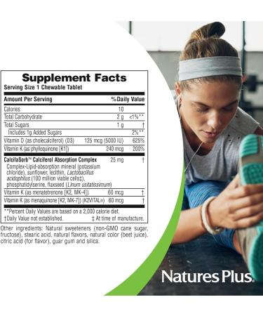 Natures Plus D & K Complex - 60 Mixed Berry Chewables - Supports Calcium Metabolism - Vegetarian Non-GMO Gluten Free Soy Free - 60 Servings - Buy Online on GoSupps.com