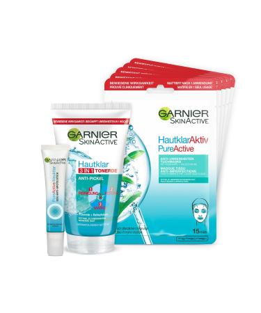 Garnier facial care Set against impure skin with 3in1 cleaning peeling and mask pimple pencil and cloth mask for pure and matted skin skinactive pimples SOS Set 3-part 53.33 g (3 Pack) SOS pimple set set