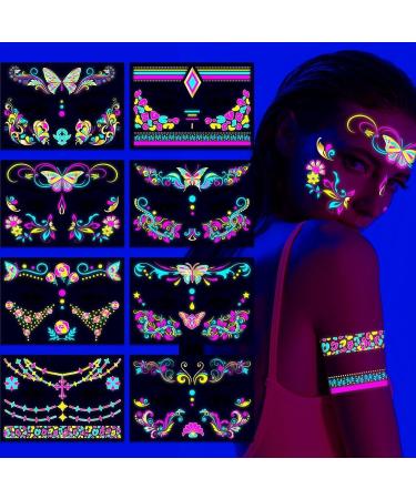 Besreey Temporary Face Stickers UV Neon Fluorescent Makeup Face Decals Waterproof Face Decorations for Festival Bar Adults Halloween - Buy Online on GoSupps.com
