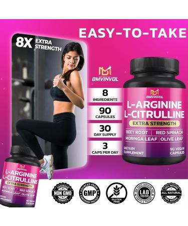 BMVINVOL L Arginine L Citrulline Supplement Plus Beet Root Moringa Olive Red Spinach for Support Daily - 90 Capsules - Buy Online on GoSupps.com