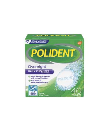 Polident Overnight Denture Cleanser Tablet 40 Count (Pack of 1)