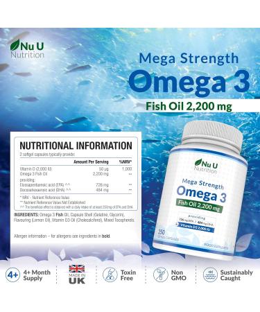 Omega 3 Fish Oil 2200mg & Vitamin D3 2000IU - 250 Capsules | High Strength 1100mg Fish Oil, EPA 720mg & DHA 480mg | Over 4 Month Supply - Buy Online on GoSupps.com