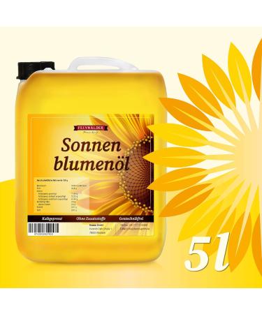 Feinw lder Premium Cold-Pressed Sunflower Oil 5L - Pure Unfiltered Additive-Free Cooking Oil with Mild Taste - Buy Online on GoSupps.com