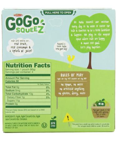 GoGo squeeZ Apple Cinnamon Snacks - Gluten Free  Vegan Kids Applesauce (4 Pouches) - Tasty & Nut-Free! - Buy Online on GoSupps.com