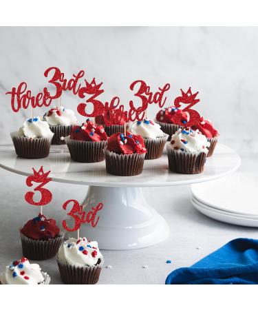 24 Pack Three Birthday Cupcake Toppers Glitter Happy 3rd Birthday Cupcake Picks Crown Happy Birthday Cake Decorations for Third Baby Shower Anniversary Party Supplies RED 3 Red-1 - Buy Online on GoSupps.com