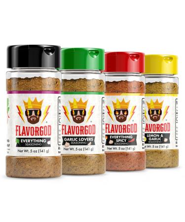 Classic Combo Spices, Pack of 4 (Everything, Everything Spicy, Garlic Lovers, Lemon & Garlic) - Premium All Natural & Healthy Spice Blend Herb, Spice and Seasoning Gift Set - Flavor God Seasonings Classic Combo 4-Pack