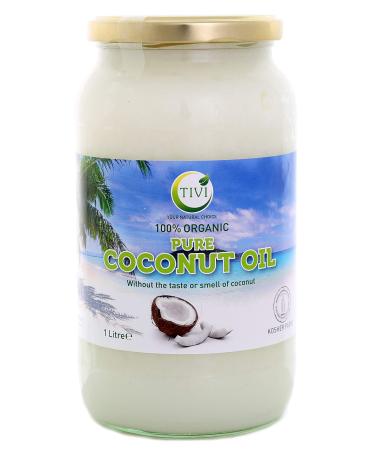 TIVI Organic Refined & Odourless Coconut Oil Glass Jar of 1 Litre for Hair/Skin/Body/Cooking/Baking and Gluten Free Vegetarian Vegan (1 jar)