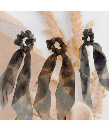 Multicolor Satin Hair Bobbles with Bow Floral Hair Band Ink style patterns - 3 Piece Hair Ties Ponytail Holders for Women and Girls - Hair Accessories with Hair Scarf Elastic Band brown - Buy Online on GoSupps.com