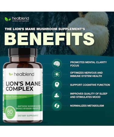 Mushroom Complex Extract with Lion's Mane Fruiting Body - 100% Natural and Effective Energy Pills - Brain Focus Supplement Stimulates Mood and Creativity - 60 Immune Support Capsules - Buy Online on GoSupps.com