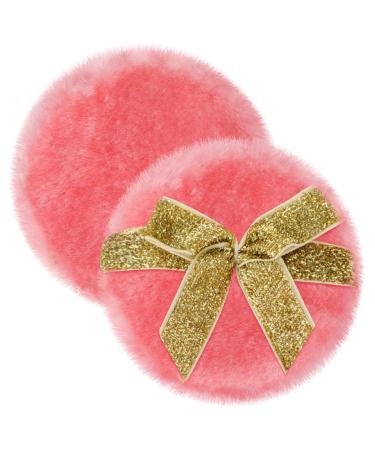 Sibba Large Fluffy Powder Puff 2 Pcs Ultra Soft Washable Powder Puff Velour Body Pad Round Loose Ribbon Powder Puff Reusable Face Cushion Wet Dry Makeup Tools Golden Bow Puff for Women Cosmetic