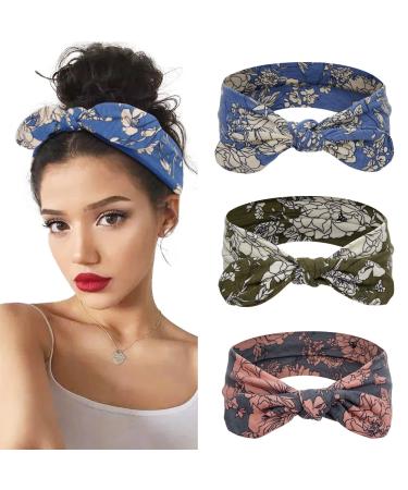 MISUPORVE Bow Headbands for Women Boho Cloth Headband Knotted Head Bands for Women s Hair Rabbit Ears Knot Fashion Non Slip Hairbands Workout Elastic Bandana Hair Accessories 3 Pack