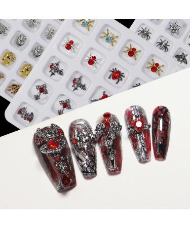 FEIlei Halloween Skull Nail Charms Nail Skeleton Charms 3D Spiders Nail Rhinestones - Buy Online on GoSupps.com