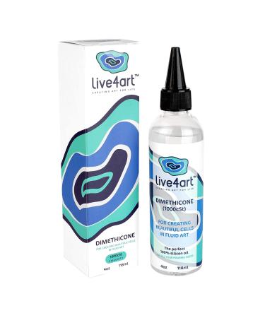 live4art Dimethicone Acrylic Silicone Oil for Pouring  4 Ounces  1000cSt  for Artists - Non-Toxic  100% Pure Liquid Oils to Create Cells in Paintings - Professional Fluid Art Supplies