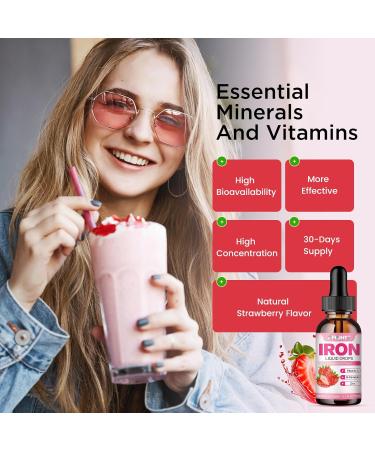 Liquid Iron Supplement for Women Men & Kids Multivitamin Iron Drops with Folate, Vitamin C, B6, B12, Zinc for Anemia, Iron Deficiency, Blood Builder, Energy - Natural Strawberry Flavor, Vegan 2 Fl Oz Strawberry 2 Fl Oz (Pac  - Buy Online on GoSupps.com