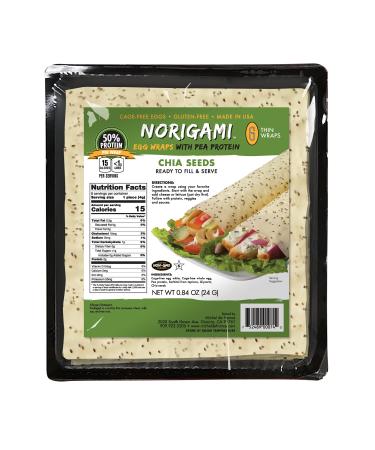Norigami Egg Wraps Pea Protein -High Protein,Low Carb,Vegetarian Thin Healthy Wrap for Sandwiches - Ready To Fill And Serve-Certified Kosher,Non GMO,Gluten Free - 6 Wraps Pea Wrap Chia Seeds (1 Pack) 6 Count (Pack of 1)