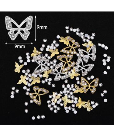 3D Flower Nail Charms 2 Boxes 3D Acrylic Flower Nail Art Metal Butterfly Nail Charms With Nail Gems Half Round Pearls Manicure Y2k Nail Art Accessories for Women Girls - Buy Online on GoSupps.com