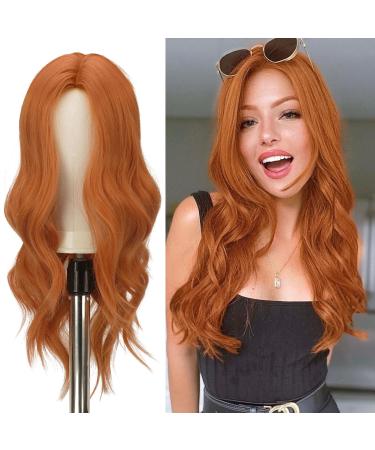 Fine long curly wavy orange wig 55 cm middle parting women wigs naturally synthetic wavy wigs women curls wavy wig for daily party orange-55 cm - Buy Online on GoSupps.com
