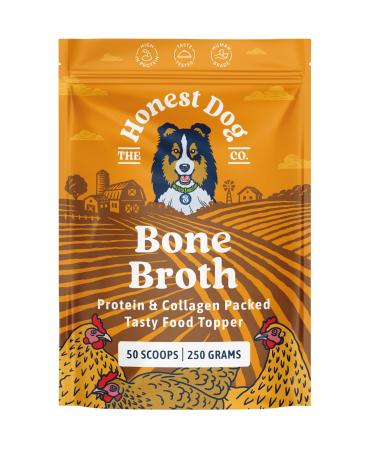 Honest Dog Co. Bone Broth Powder for Dogs - High in Protein & Collagen - 100% Natural Dog Food Topper - Dog Chicken Gravy Granules (250 grams 50 Scoops)