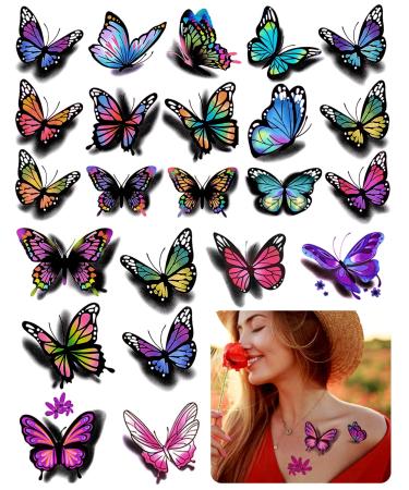 126Pcs Butterfly Temporary Tattoo, 3D Stickers Tattoo, Butterflies and Flowers Temporary Tattoos Stickers, Colorful Body Art Temporary Tattoos for Women Kids