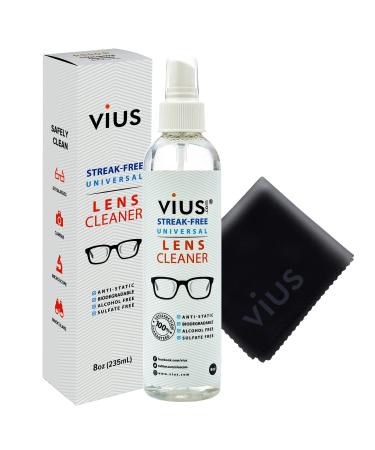 Lens Cleaner  vius Premium Lens Cleaner Spray for Eyeglasses, Cameras, and Other Lenses - Gently Cleans Fingerprints, Dust, Oil (8oz) 2 Piece set