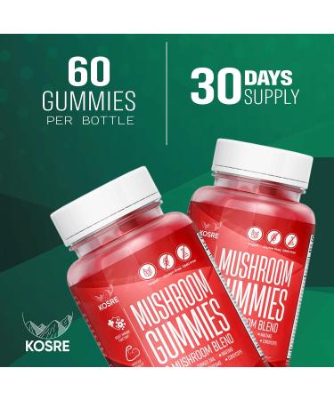 KOSRE Mushroom Gummies 60 Blend Powerful Mushroom Complex 2500mg Brain Booster Immune & Energy Support Premium Mushroom Supplement for Men & Women 60 Gummies - Buy Online on GoSupps.com