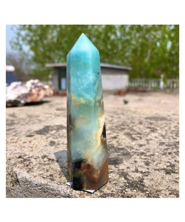 Natural Caribbean Calcite Crystal Hexagon Wand Single Point Sky Blue Stone Tower for Decoration 1pc (Size : 200-250g)