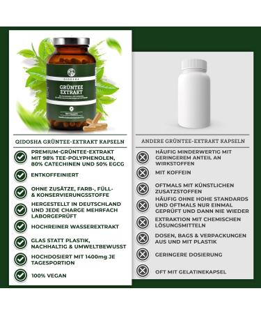 Qidosha Decaffeinated Green Tea Extract Capsules - 180 pc 700mg | 50% High-Dose EGCG (350mg) - Caffeine-Free for Optimal Health - Buy Online on GoSupps.com
