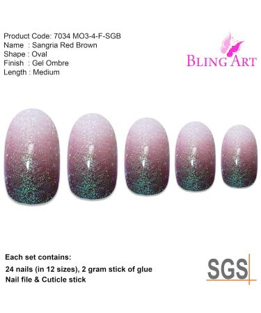 Shop Bling Art Red Brown Gel Ombre False Nails - 24 Premium Oval Artificial Nails with Glue - Perfect for Stunning Nail Art - Buy Online on GoSupps.com