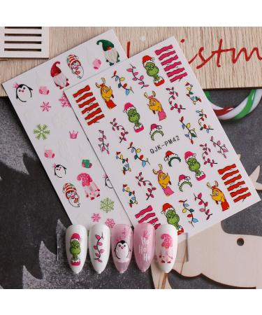 JMEOWIO 10 Sheets Christmas Pink Nail Art Stickers Decals Self-Adhesive Snowflake Winter Holiday Cute Snowman Nail Supplies Nail Art Design Decoration Accessories - Buy Online on GoSupps.com
