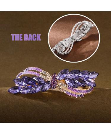 Rhinestone Crystal Hair Clips for Women Girl Purple Hair Barrettes Snap-On Hair Pins Leafy Elegant French Clasp Automatic Clamp Hair Accessories for Fine Medium Thick Hair - Buy Online on GoSupps.com