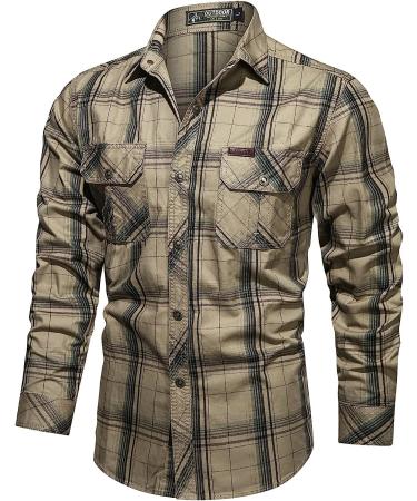 Men's Long Sleeve Outdoor Cotton Washed Military Style Shirt - Khaki XX-Large - Buy Online on GoSupps.com