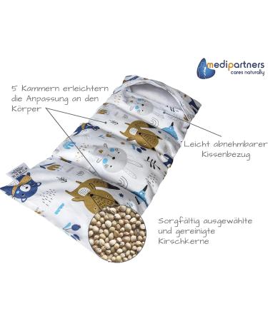 Medi Partners Cherry Core Pillow 60x20cm | 100% Cotton Eco-Friendly Warming & Cold Therapy | Boho Animal Design | 5-Chamber Grain Pillow - Buy Online on GoSupps.com