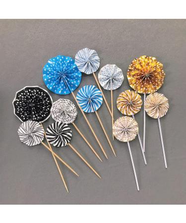 16pcs Folding Fan Cake Toppers Shiny&Beautiful Cupcake Topper Kit Fans Birthday Cake Decorations for Wedding/ Baby Shower Gold by HYMAOME - Buy Online on GoSupps.com