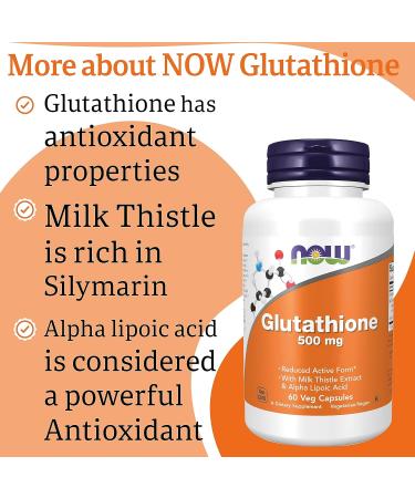 Now Foods Glutathione 500mg - 60 Vegan Capsules with ALA and Milk Thistle - Gluten Free | SOYA Free | Vegetarian Formula - Buy Online on GoSupps.com