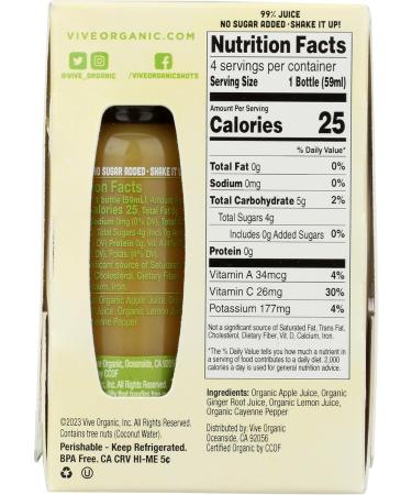 VIVE ORGANIC Ginger Boost Shot 4pk - Organic Energy & Wellness Shots for Immune Support | International Shipping - Buy Online on GoSupps.com