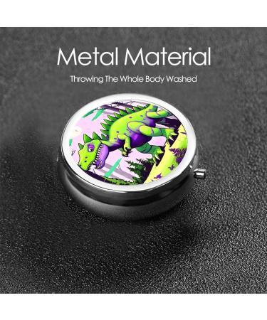 Green Dinosaur Round Pill Box | 3 Compartments Portable Organizer for Travel & Purse - Buy Online on GoSupps.com