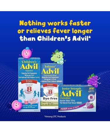 Children's Advil Junior Strength Chewable Pain & Fever Relief, Ages 2-11, Grape - 24 Pack - Buy Online on GoSupps.com