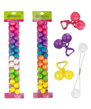 Expressions 24pc Elastic Hair Ties Collection | Medium 16mm Brightly Colored Marble Finish | Twinbead Ponytail Holders | Cute Hair Accessories for Girls | No Damage Toddler Hairstyling - Buy Online on GoSupps.com