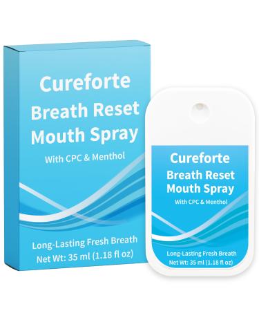 Cureforte Breath Reset Mouth Spray Fresh Breath & Oral Care with Glycerin & Aloe Kills Germs & Becteria Reduces Plaque Relieves Dry Mouth 1.18 Fl Oz