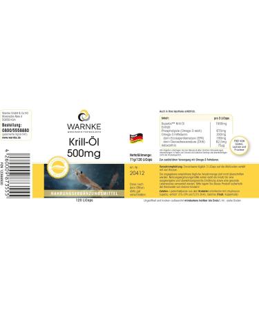 Krill Oil Capsules 1500mg - High Dose Omega 3 EPA DHA + Astaxanthin - 120 LiCaps | Warnke Vital Substances - German Pharmacy Quality - Buy Online on GoSupps.com