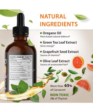 Organic Oregano Oil Drops - High Carvacrol (66%) Liquid Supplement with Thyme & Green Tea - 2 Oz Bottle for Max Absorption - Buy Online on GoSupps.com