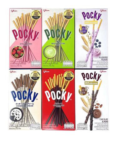 Pocky Biscuit Stick 6 Flavors Variety Pack (Pack of 6) (Total 8.84 oz) - Classic Flavors and Fun New Flavors - Yogurt and Choc Almond